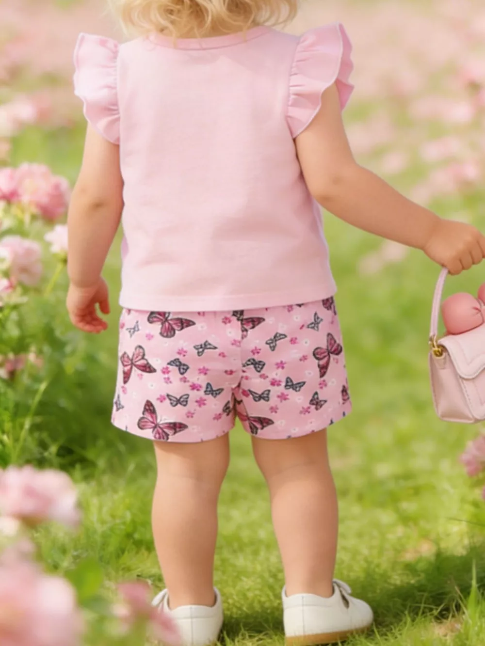Children's Ruffled Butterfly T-Shirt and Shorts Set with Headband, image 7