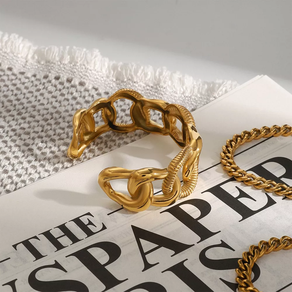 18K Gold-Plated Chain Link Open Bracelet, image 3