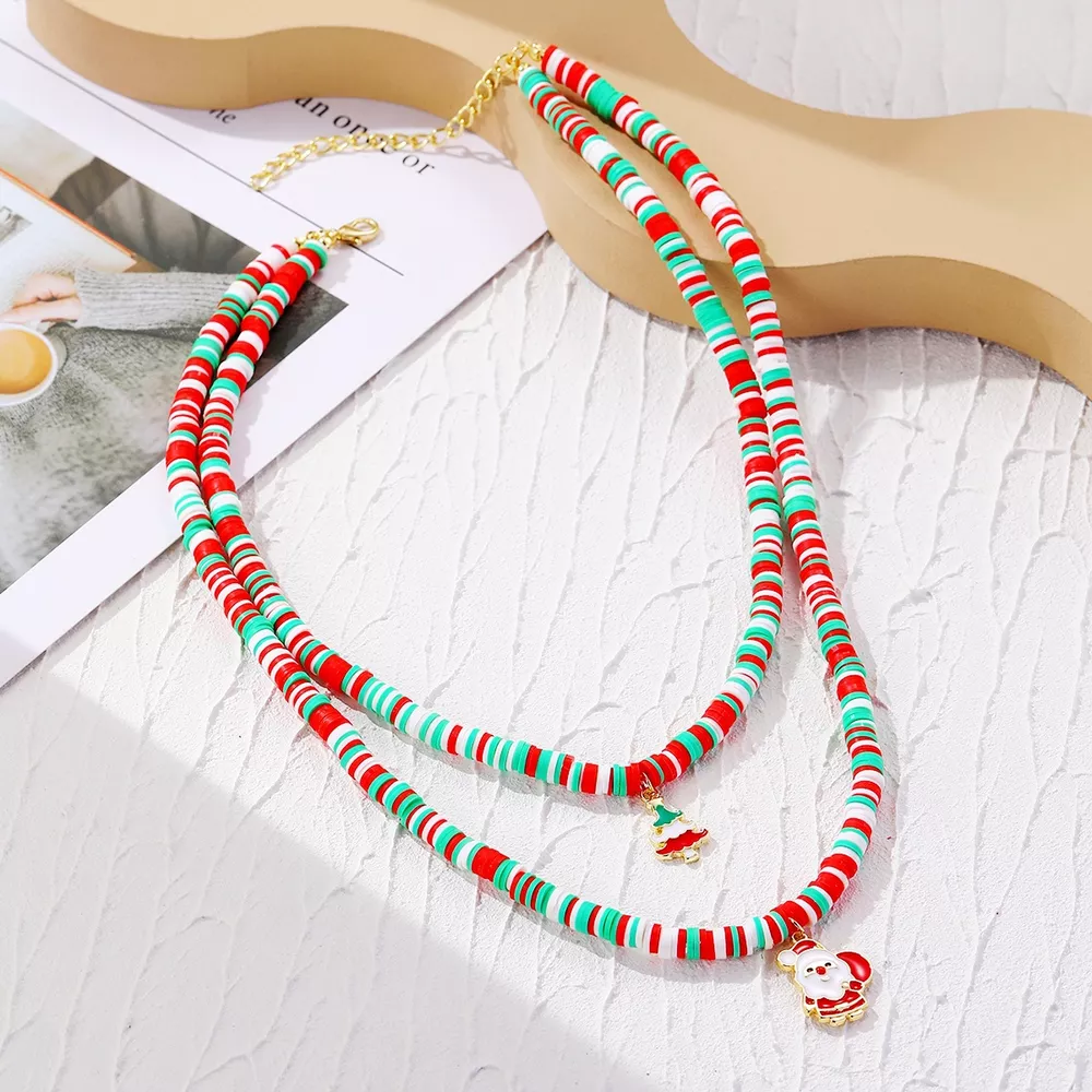 Alloy Christmas Necklace with Santa and Christmas Tree Pendant, image 2