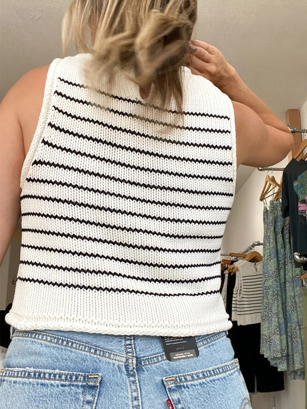 Rolled Striped Round Neck Sweater Vest, image 2