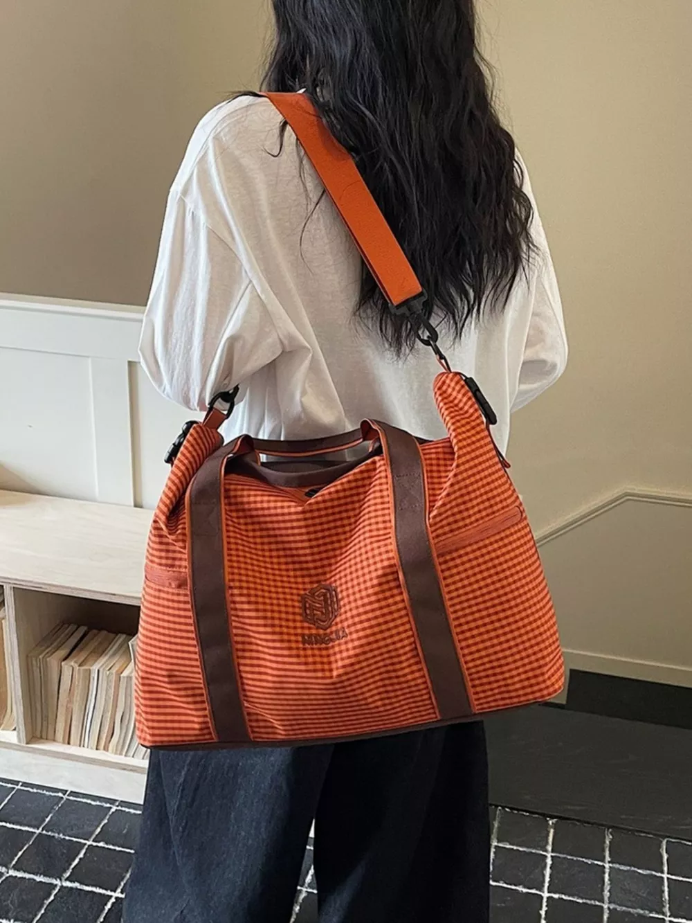Plaid Oxford Cloth Travel Bag, image 4