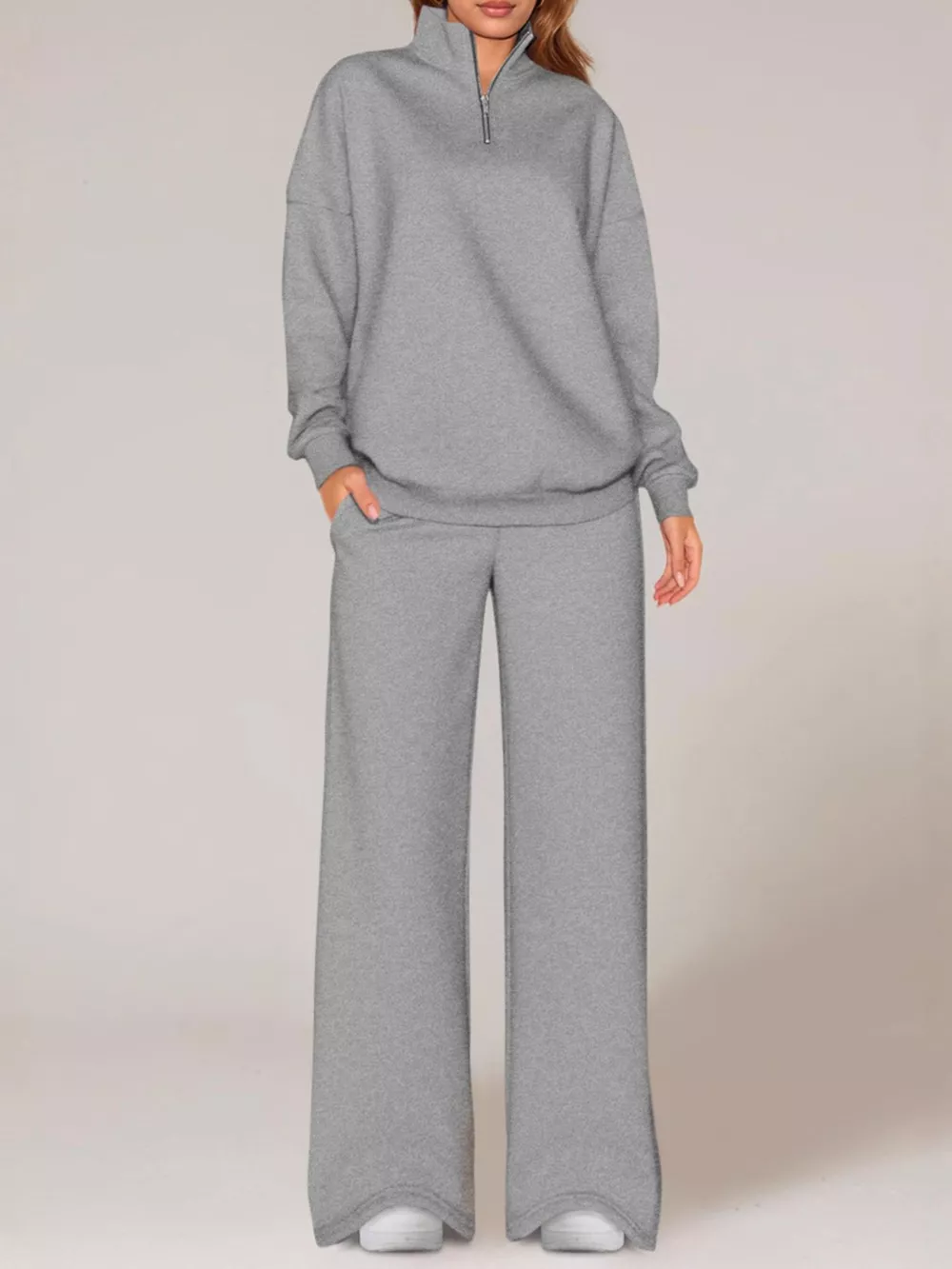 Half-Zip Sweatshirt and Wide-Leg Sweatpants Set, image 27