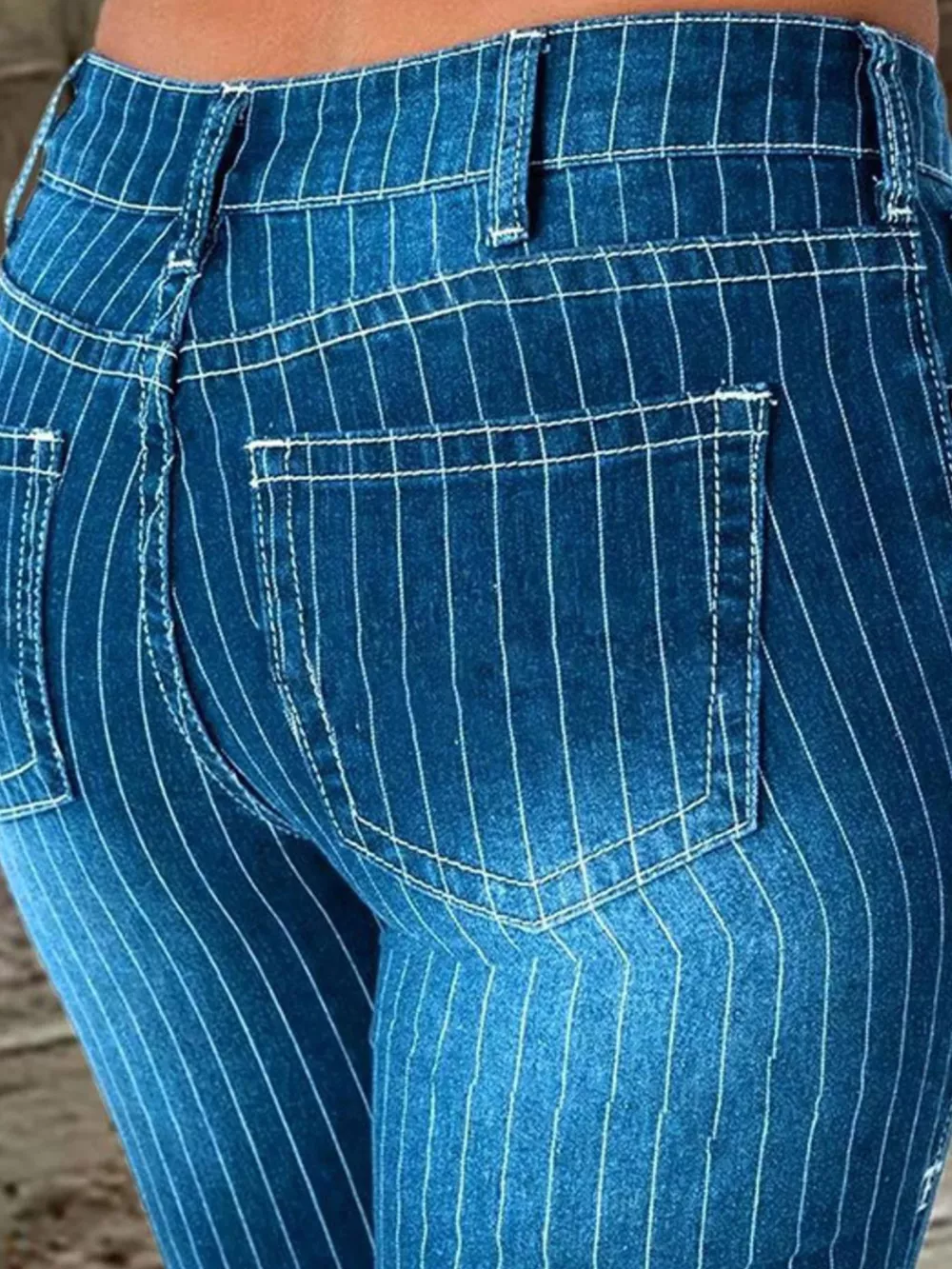 Striped Button Fly Flare Jeans, image 5