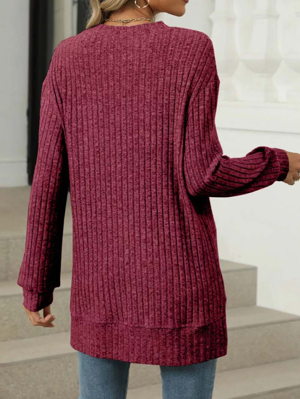 Ribbed Knit Round Neck Sweater, image 25
