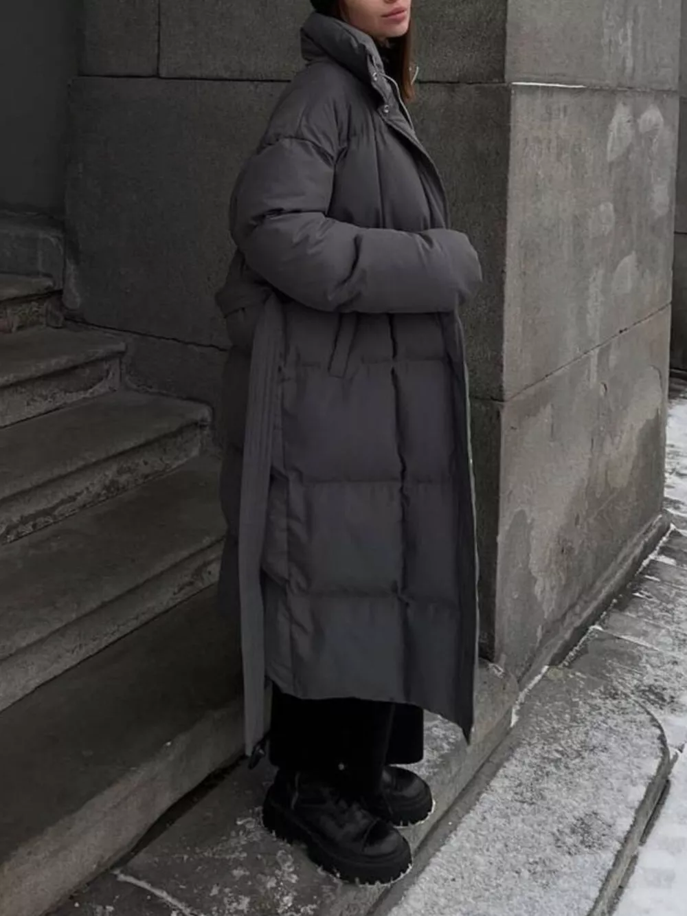 Longline Padded Winter Coat with Belted, image 22