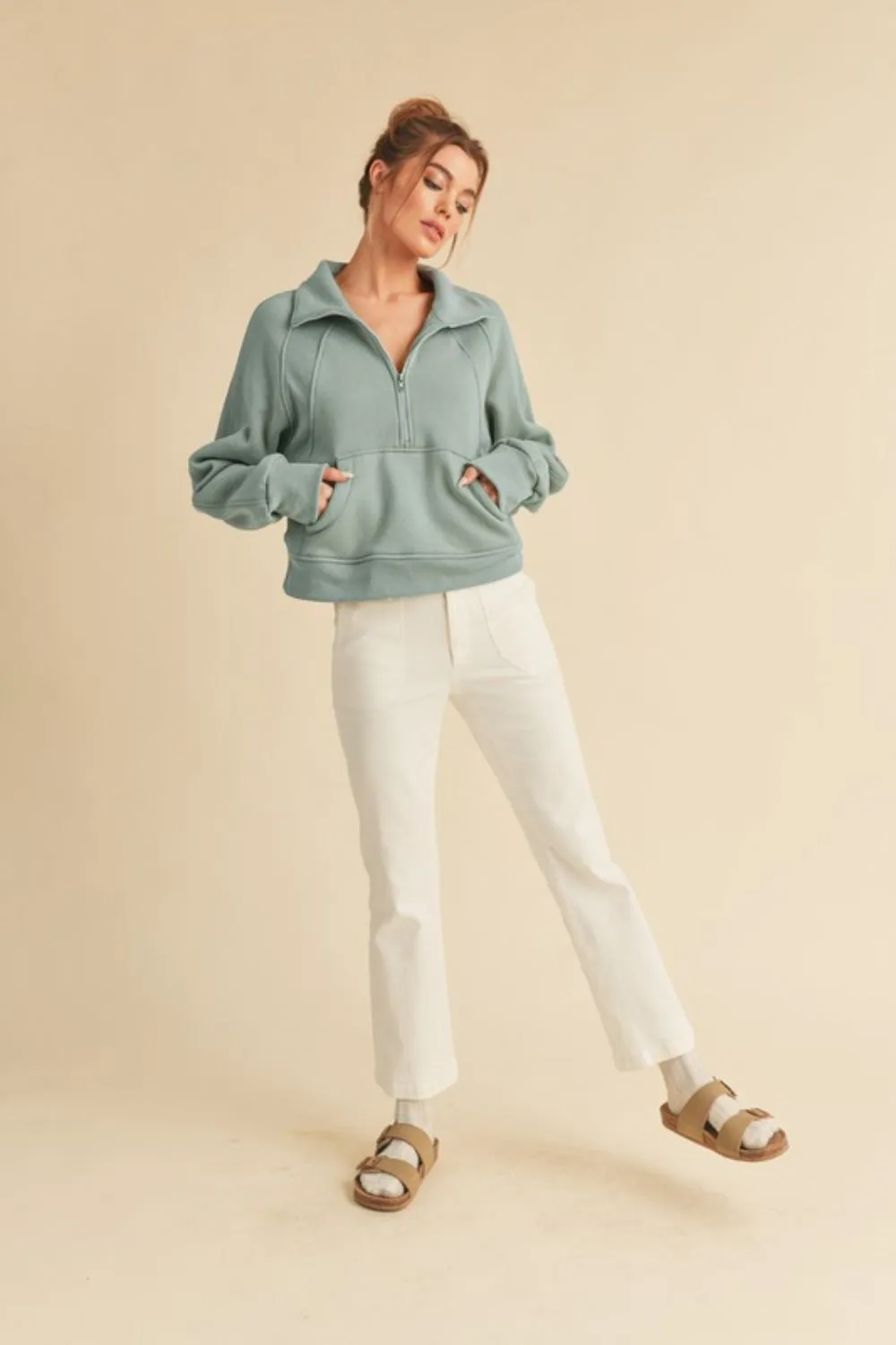 Half Zip Raglan Sleeve Sweatshirt with Kangaroo Pocket, image 2