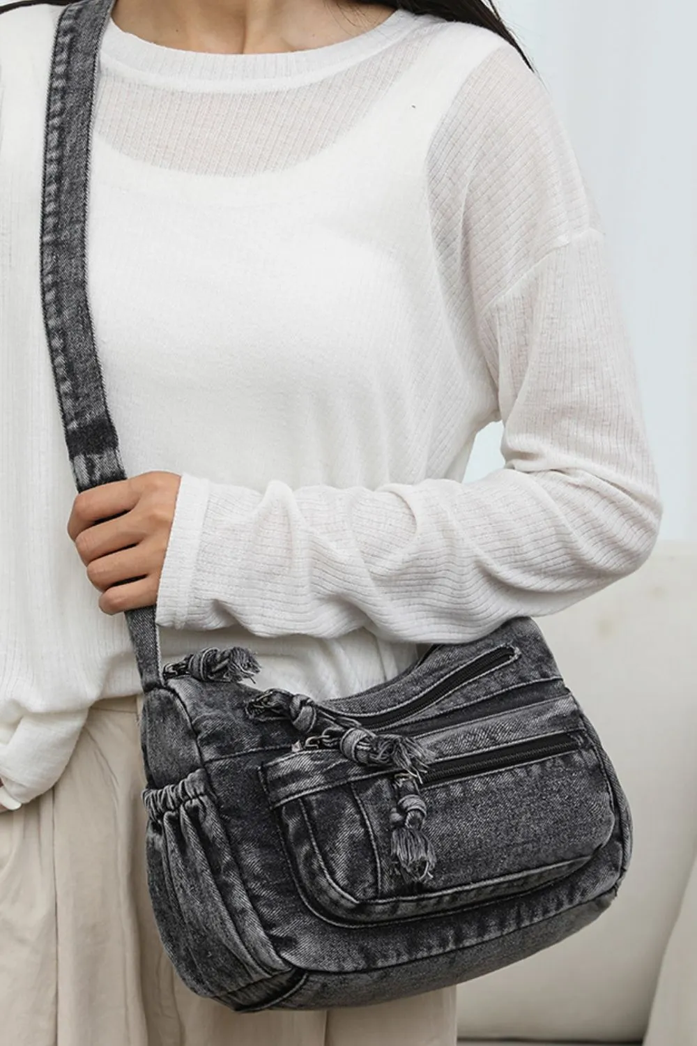 Adjustable Strap Denim Crossbody Bag, image 10