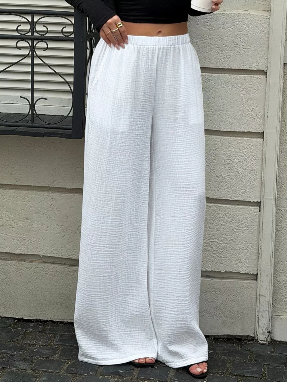 Textured Wide-Leg Casual Pants, image 2