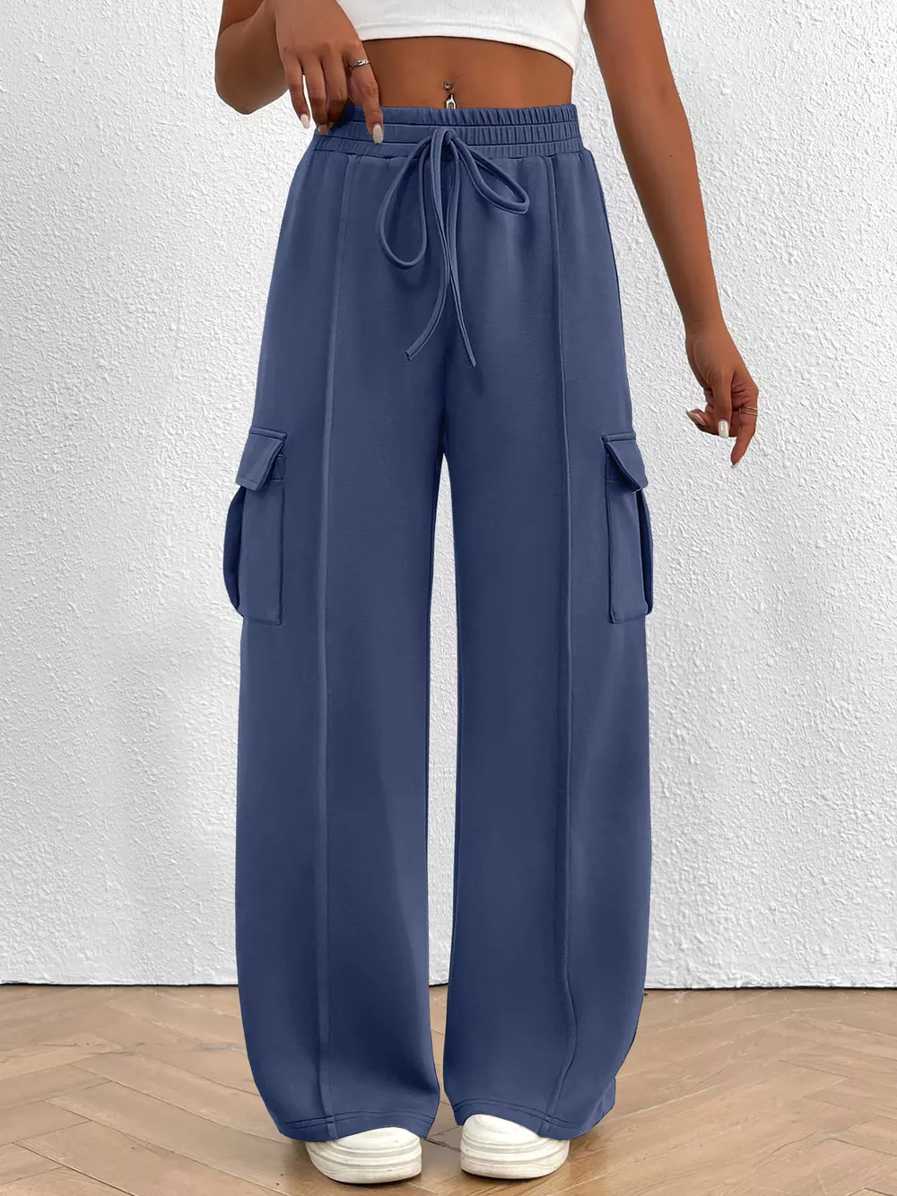 Casual High Waist Cargo Pants with Drawstring, image 14