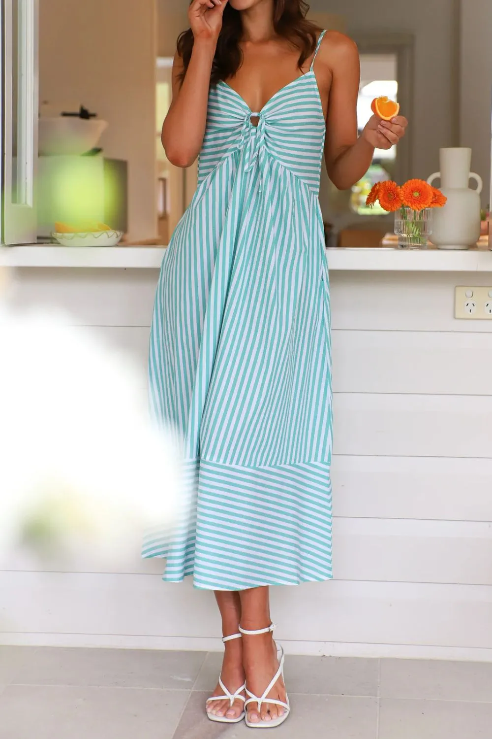 Smocked Back Striped Sleeveless Midi Dress, image 20