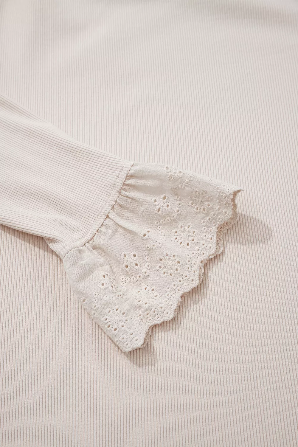 Lace Cuff Patchwork Round Neck Long Sleeve Top, image 8