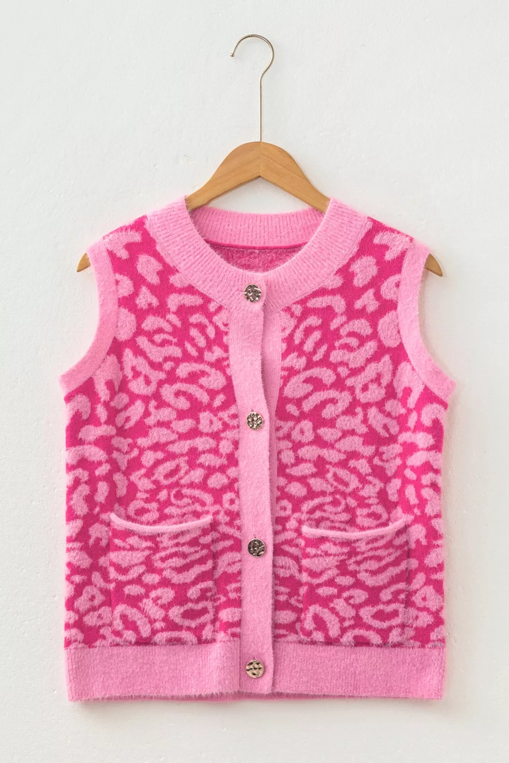 Leopard Button-Down Fuzzy Sweater Vest, image 6