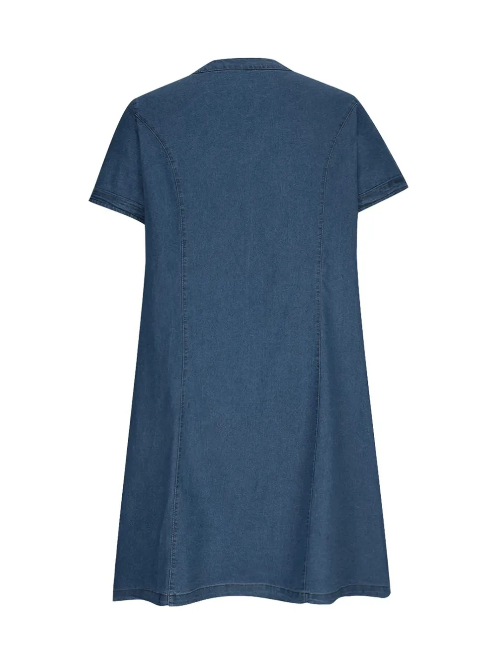 Full Size Notched Short Sleeve Denim Dress, image 3