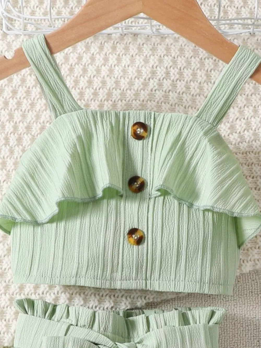 Children's Ribbed Ruffle Trim Top & Shorts Set, image 7