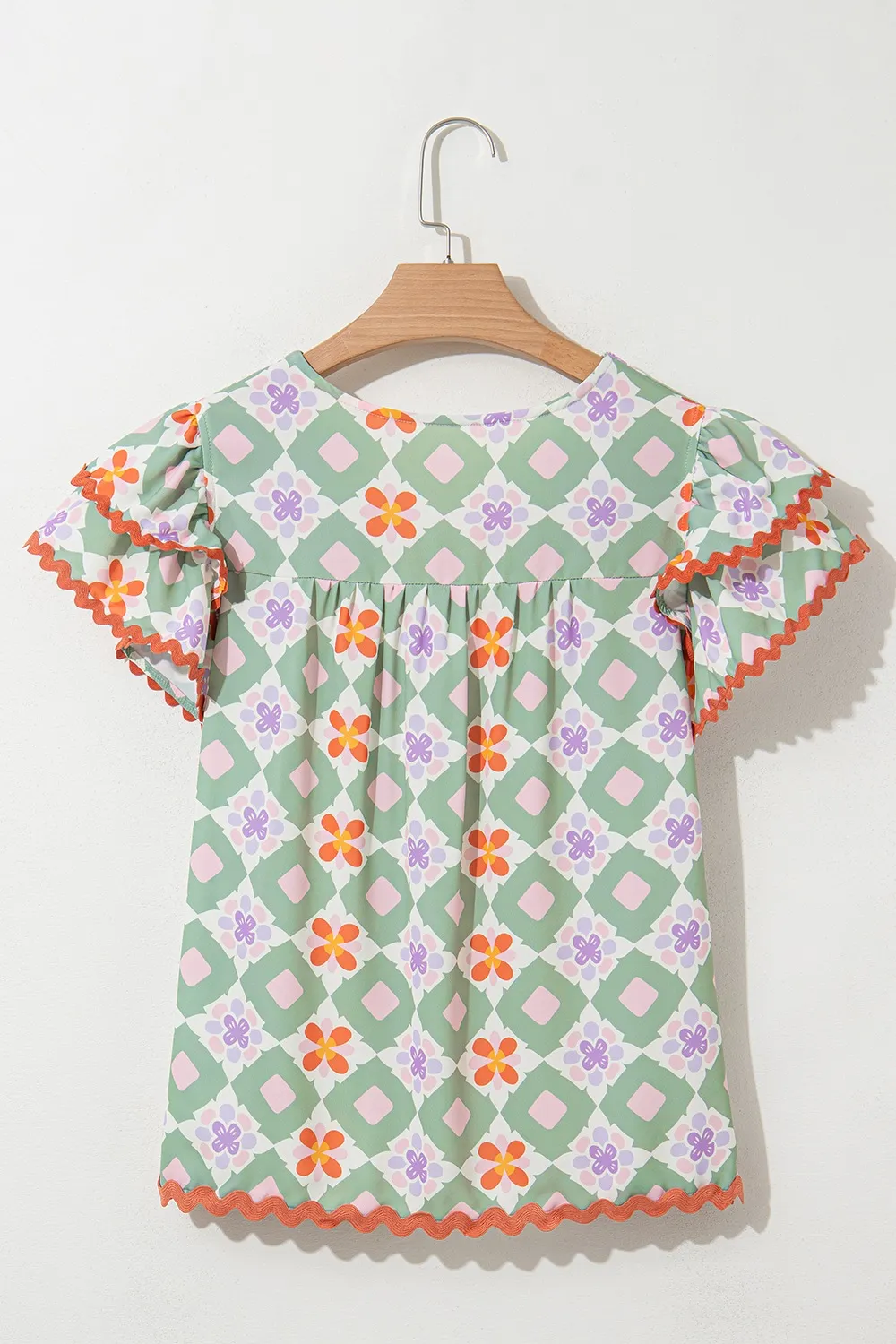 Floral Print V-neck Flutter Sleeve Blouse, image 4