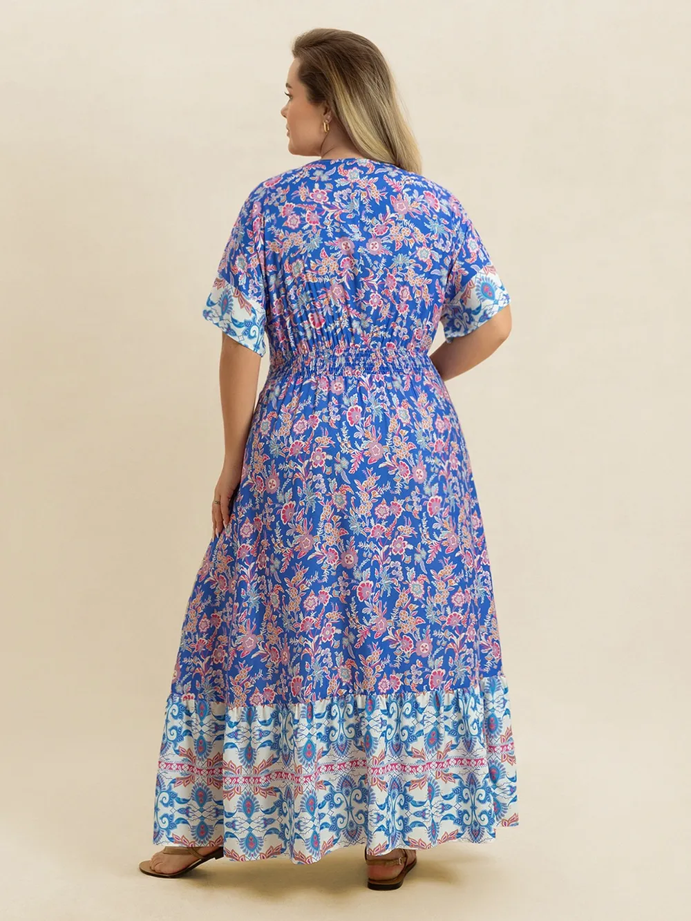 Plus Size Smocked Printed Half Sleeve Midi Dress, image 7