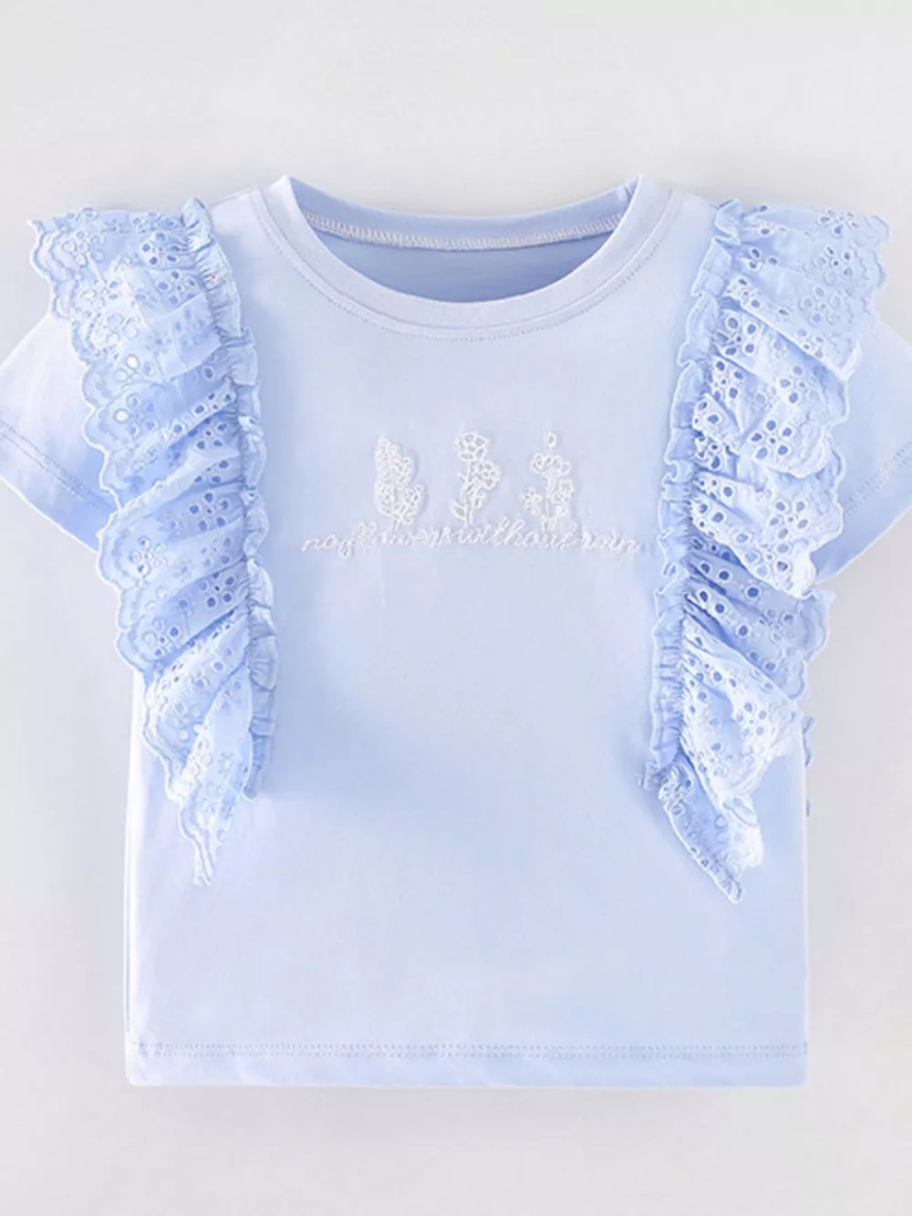 Children's Ruffled Eyelet Round Neck T-Shirt, image 2