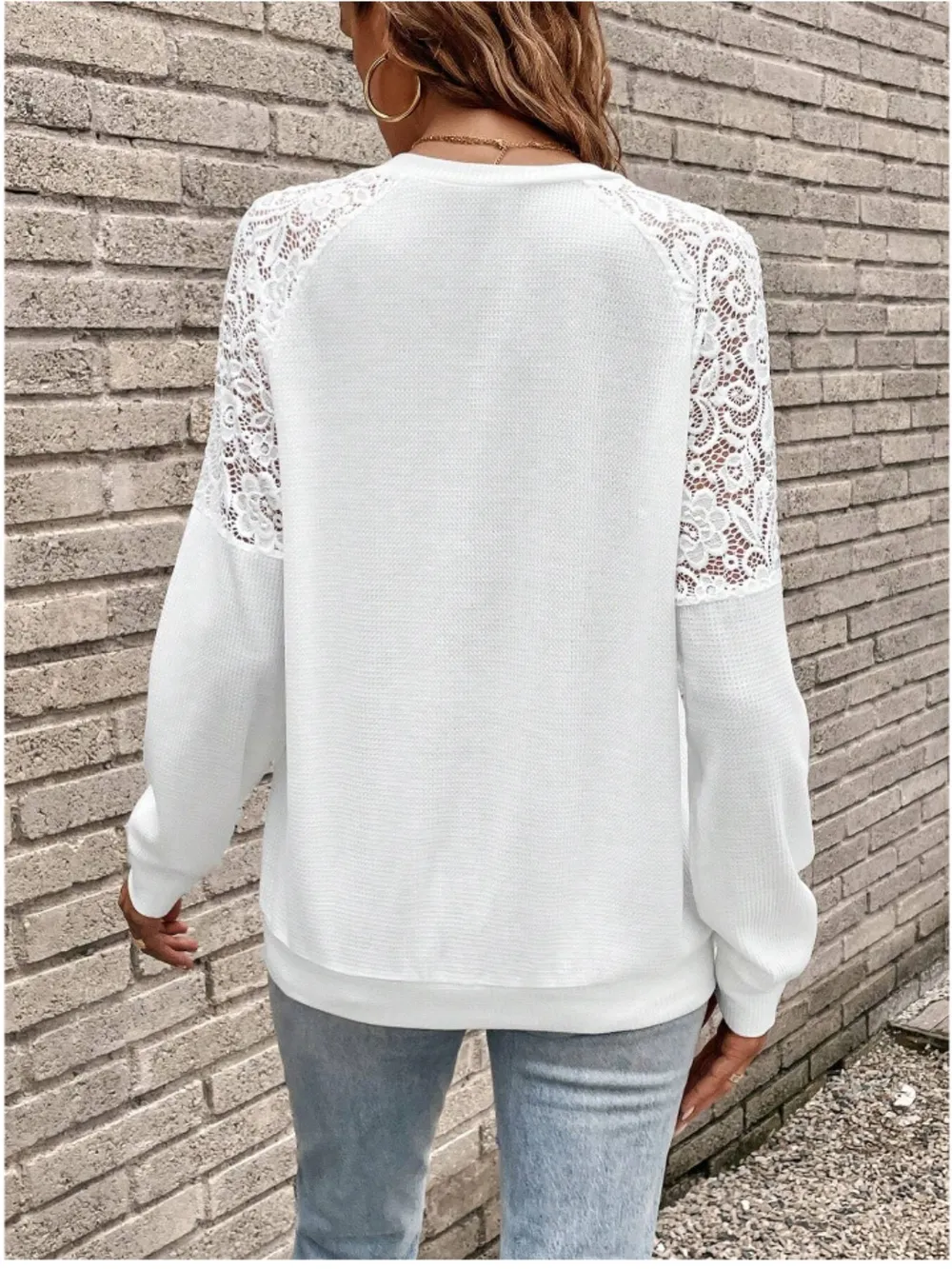 Lace Detail V-Neck Long Sleeve Top, image 2