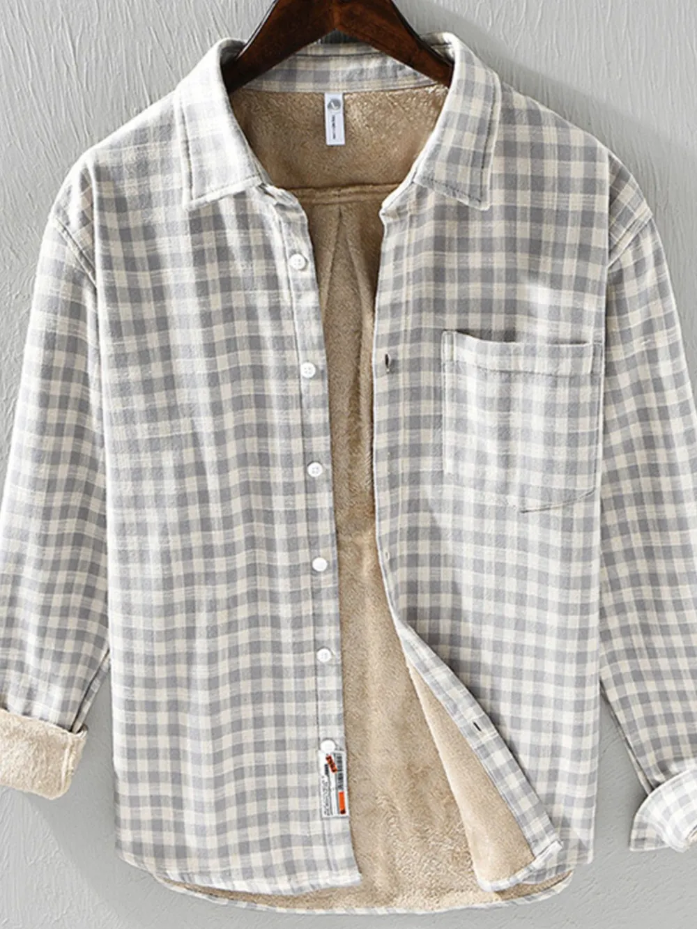 Men's Plus Size Plaid Button-Down Shirt with Contrast Inner Lining