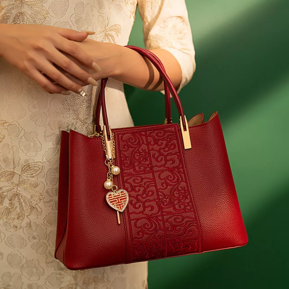 Embossed Leather Top Handle Handbag, image 2