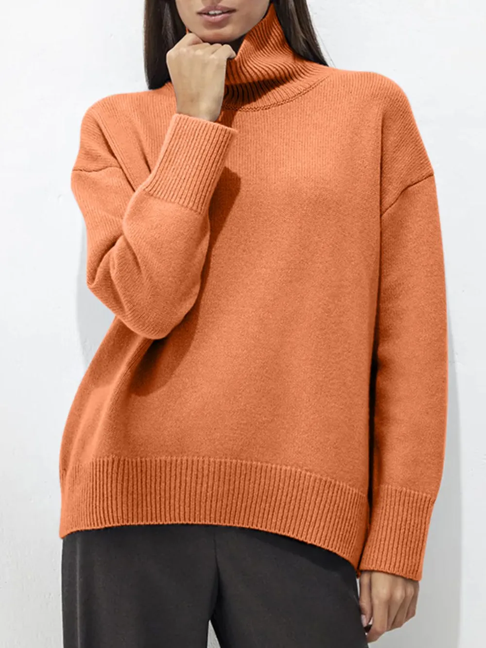 Turtleneck Drop Shoulder Long Sleeve Sweater, image 12