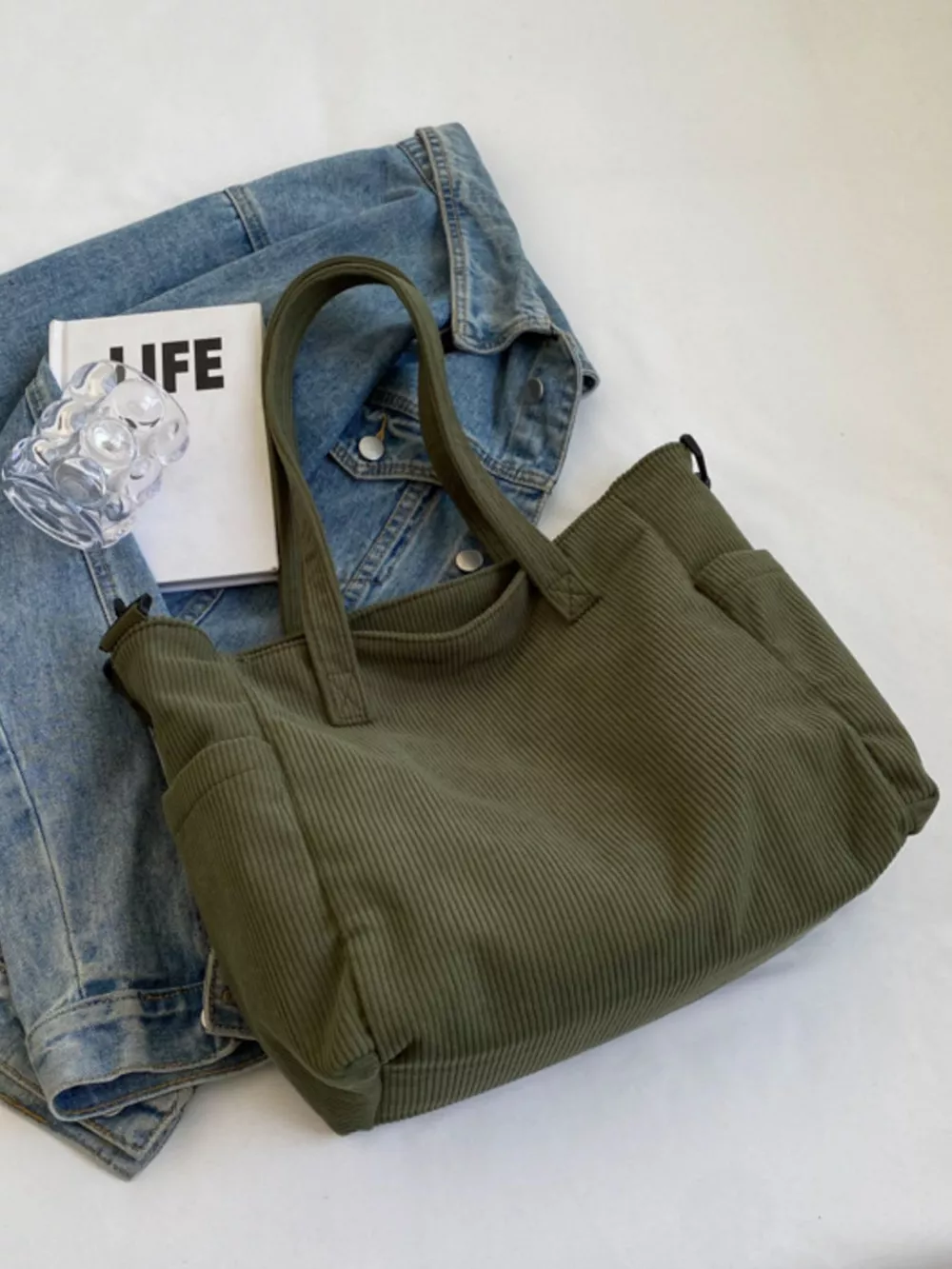 Corduroy Solid Color Handbag, image 10