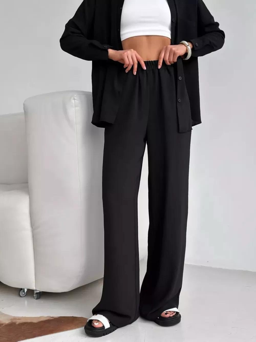 Relaxed Fit Shirt and Wide Leg Pants Set, image 25