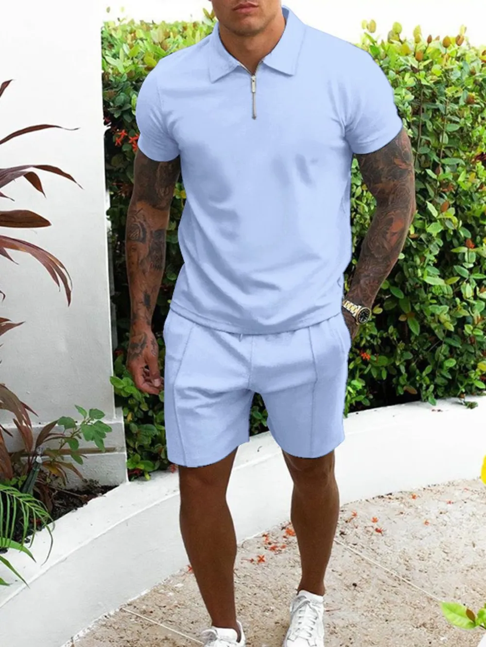 Men's Full Size Collared Neck Short Sleeve Top and Shorts Set Plus Size, image 5