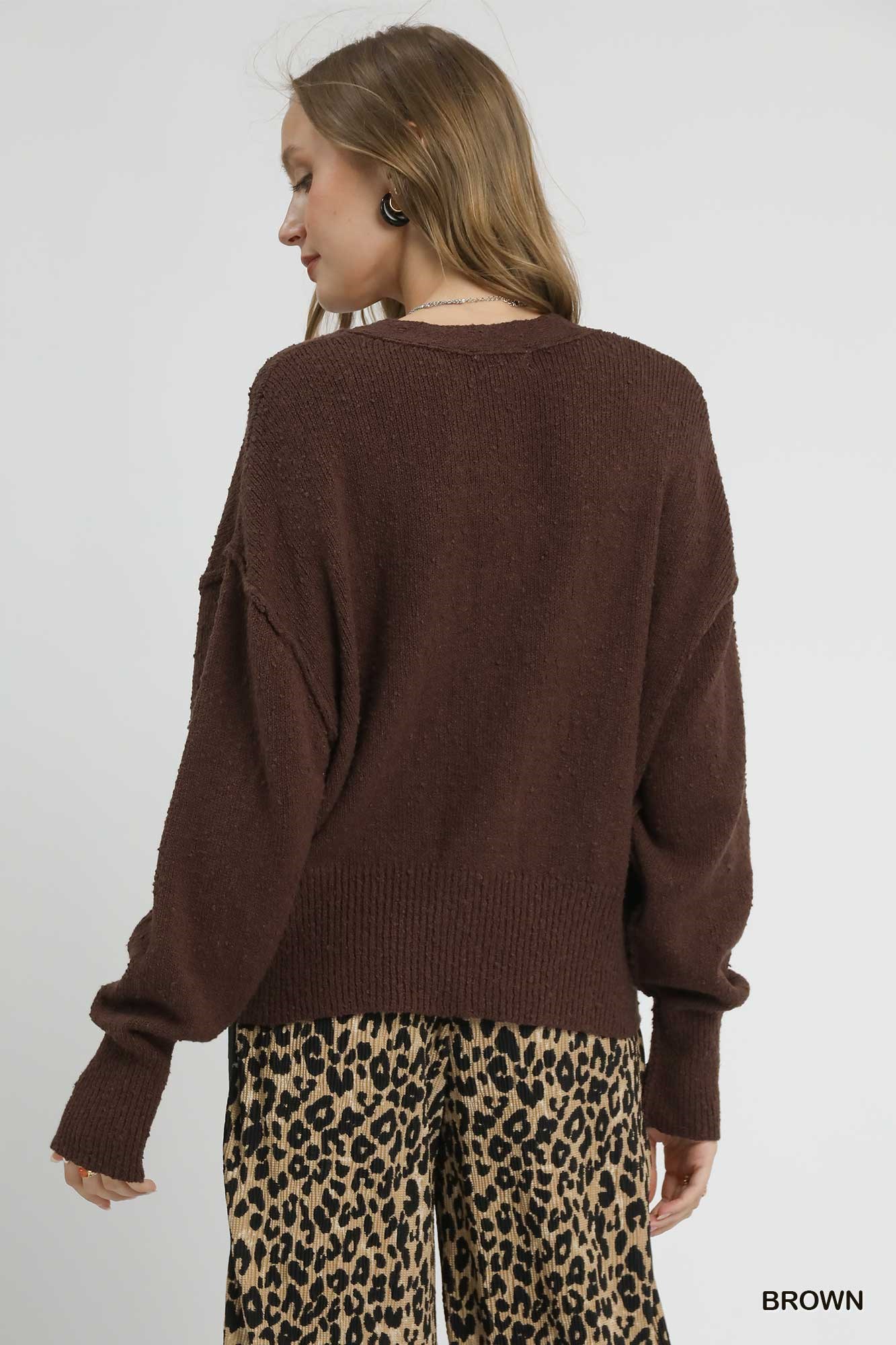 Button-Front V-Neck Knit Cardigan, image 3
