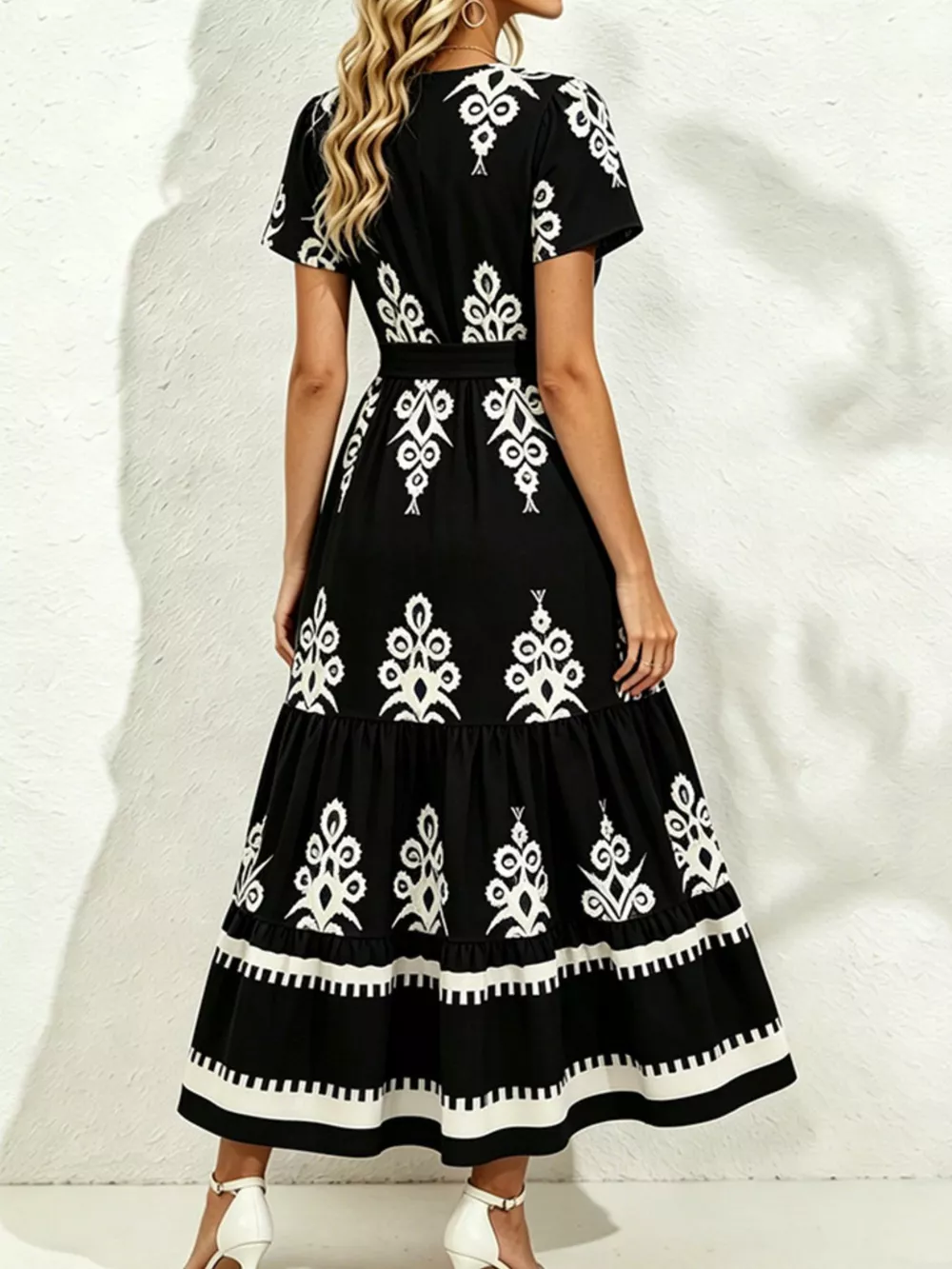 Printed Surplice Short Sleeve Dress, image 9