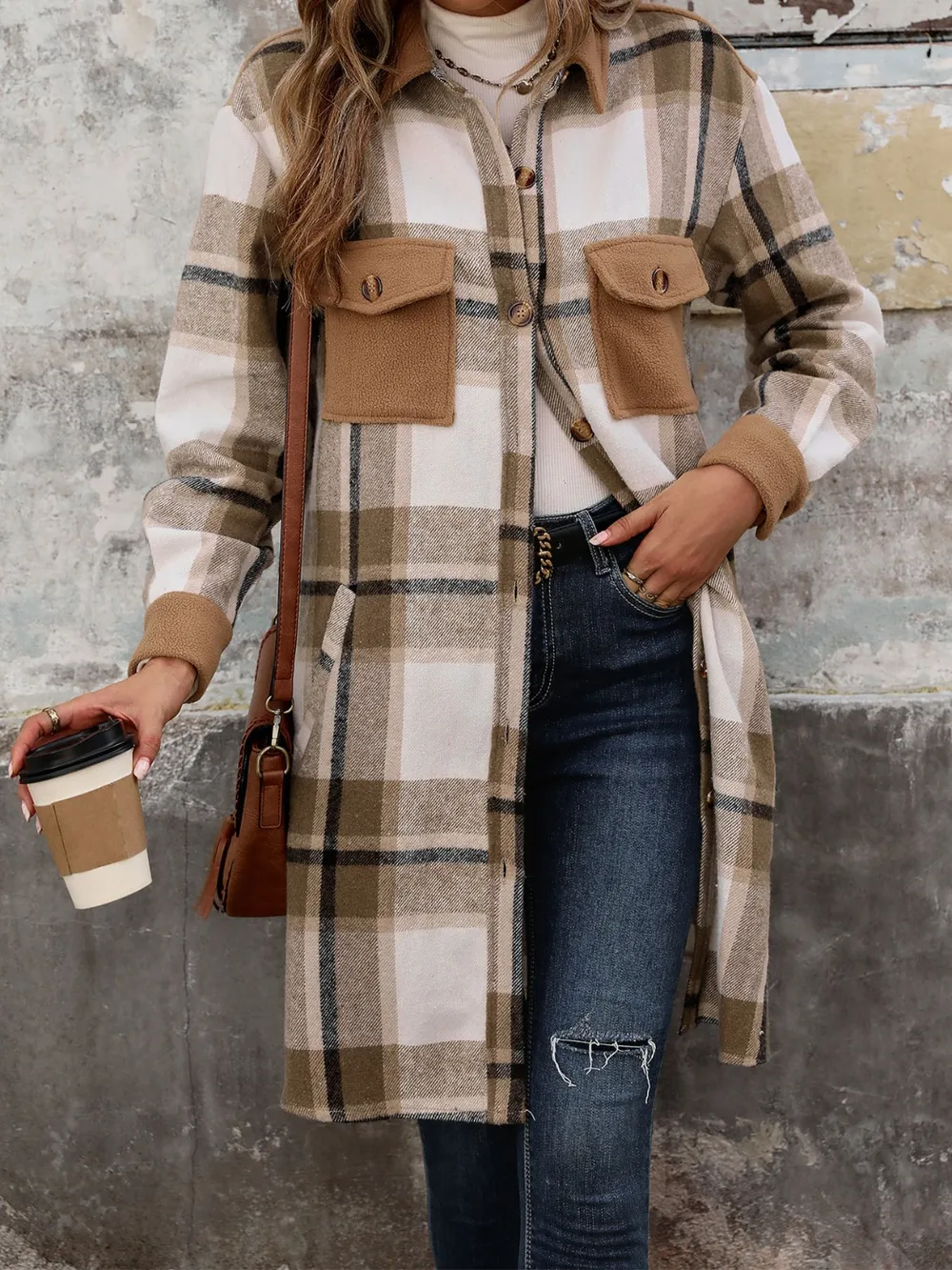 Plaid Button Up Long Sleeve Coat, image 3