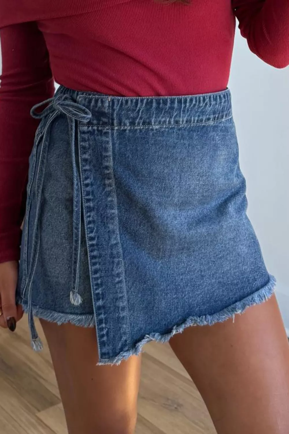 Wrapped Tied Waist Denim Skort, image 4