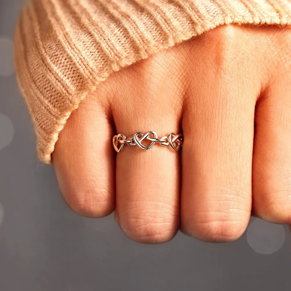 Knotted Hearts 925 Sterling Silver Open Ring, image 2