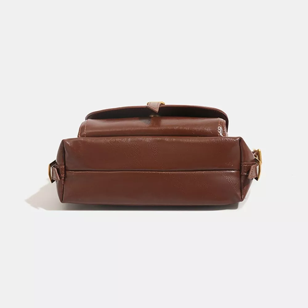 Vintage PU Leather Shoulder Bag with Buckle Detail, image 7