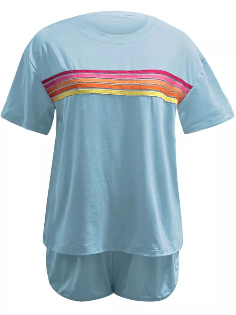 Rainbow Striped Round Neck Top and Shorts Set, image 10