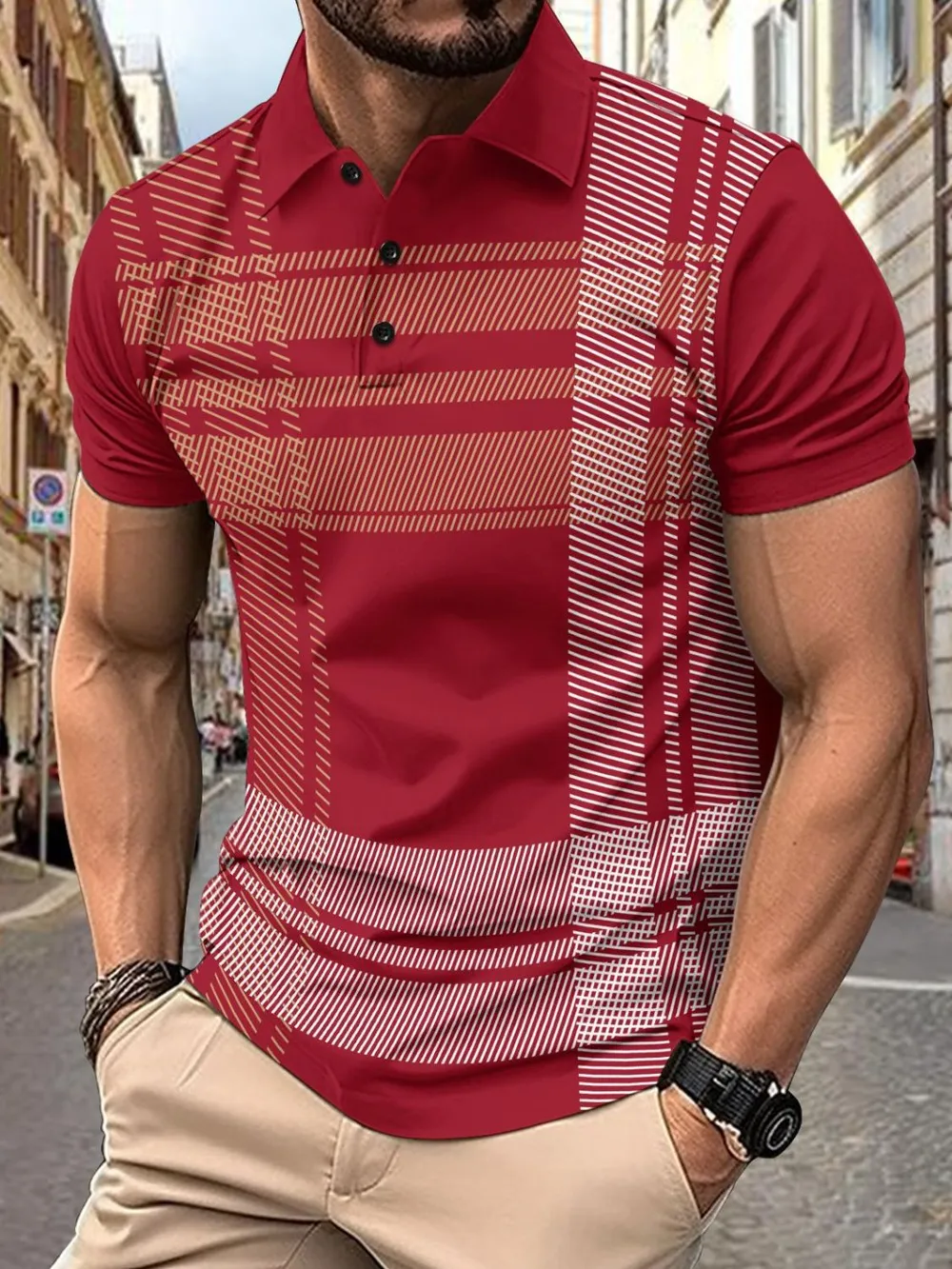 Men's Full Size Button Detail Short Sleeve Polo Plus Size, image 3