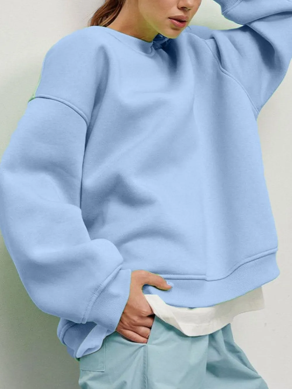 Round Neck Dropped Shoulder Long Sleeve Sweatshirt, image 14