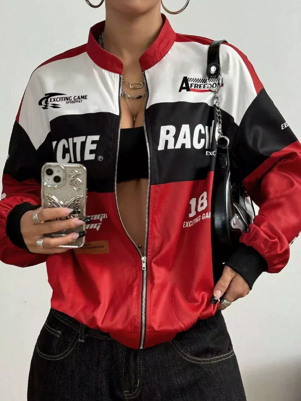 Letter Print Zip Up Jacket, image 7