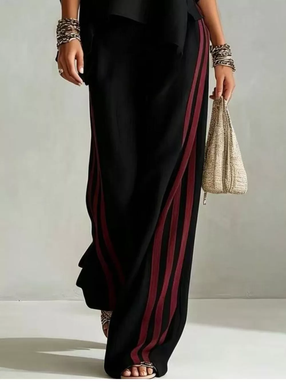 Full Size Striped 3/4 Sleeve Top and Pants Set Plus Size, image 4
