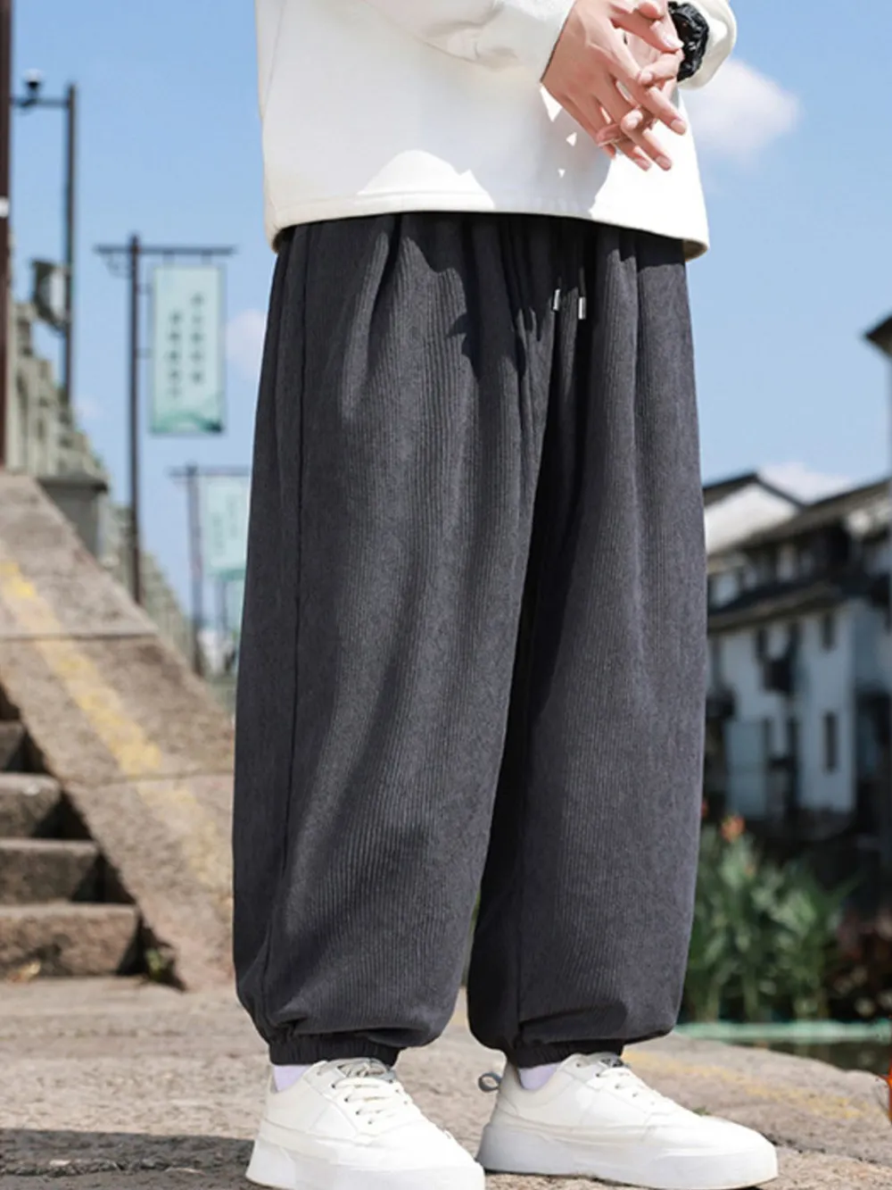 Men's Plus Size Drawstring Corduroy Joggers, image 3