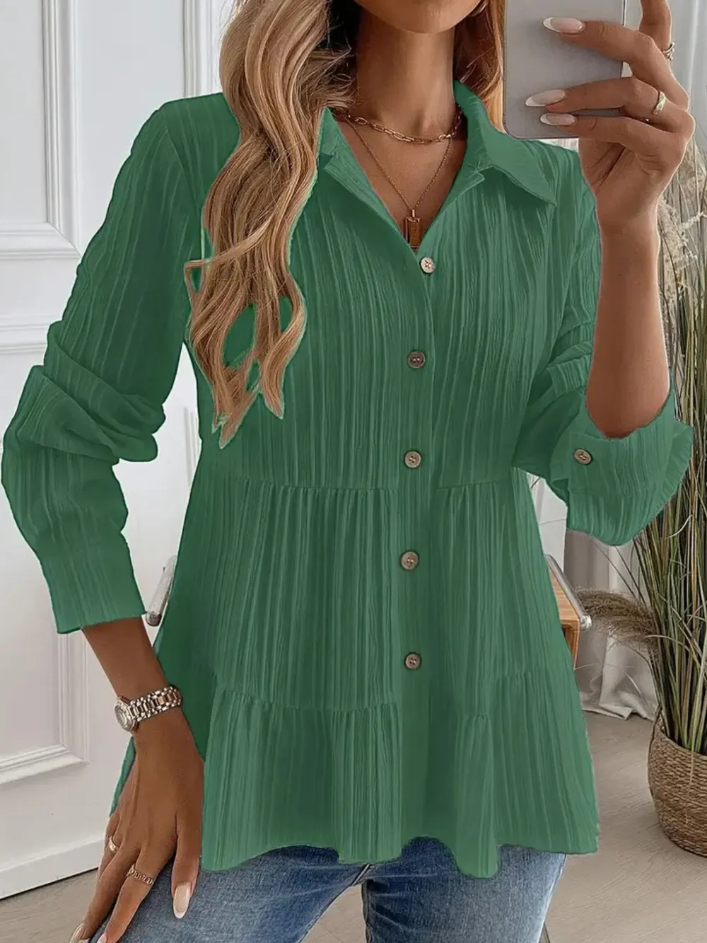 Striped Button-Down Tiered Shirt, image 13