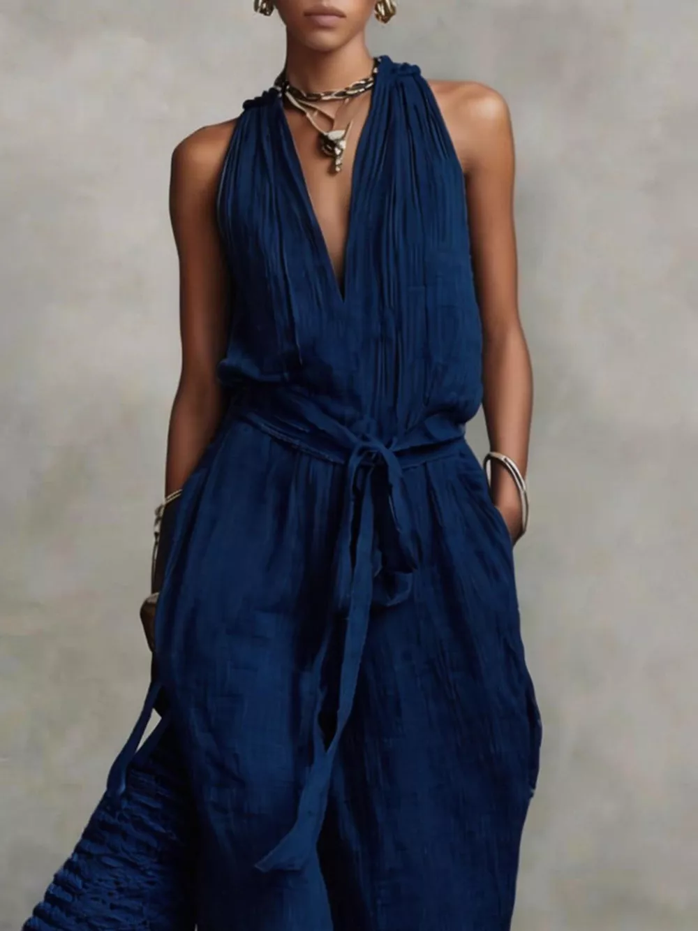Sleeveless Wide-Leg Jumpsuit with Tie-Waist, image 4