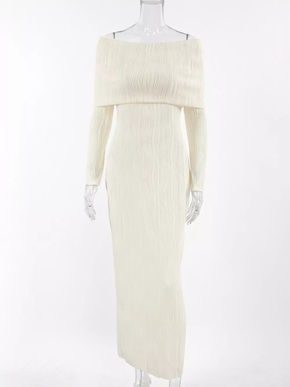 Off-Shoulder Textured Knit Maxi Dress, image 6