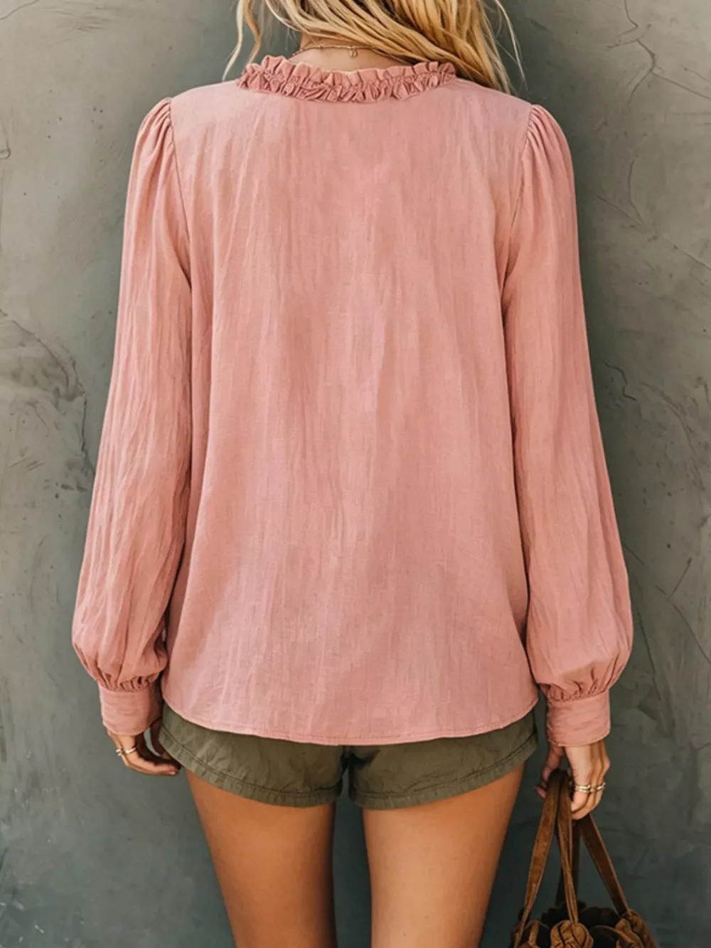 Frill V-Neck Long Sleeve Blouse, image 6