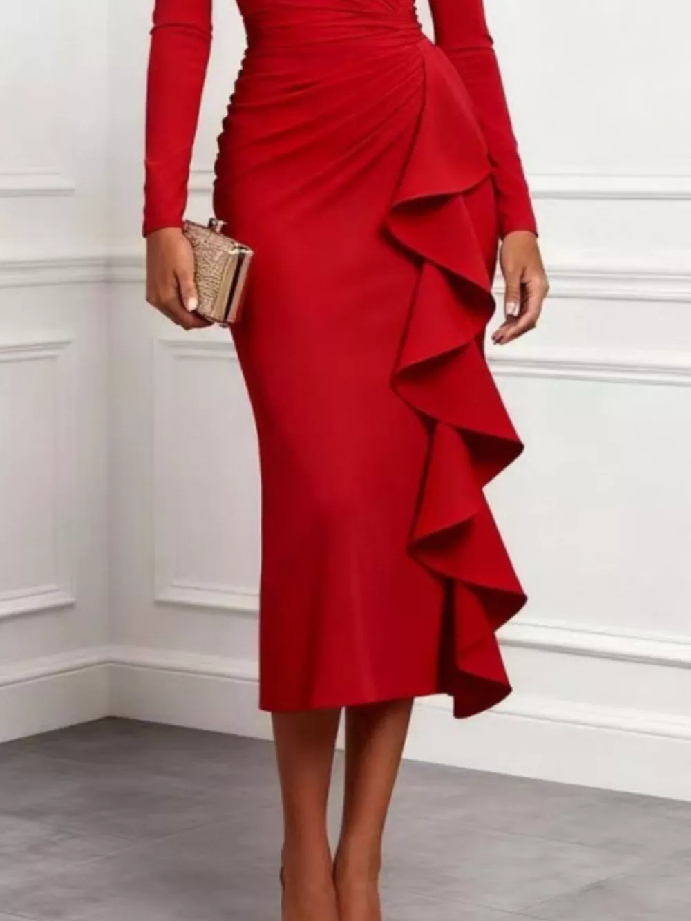 Ruffled Surplice Long Sleeve Dress, image 6