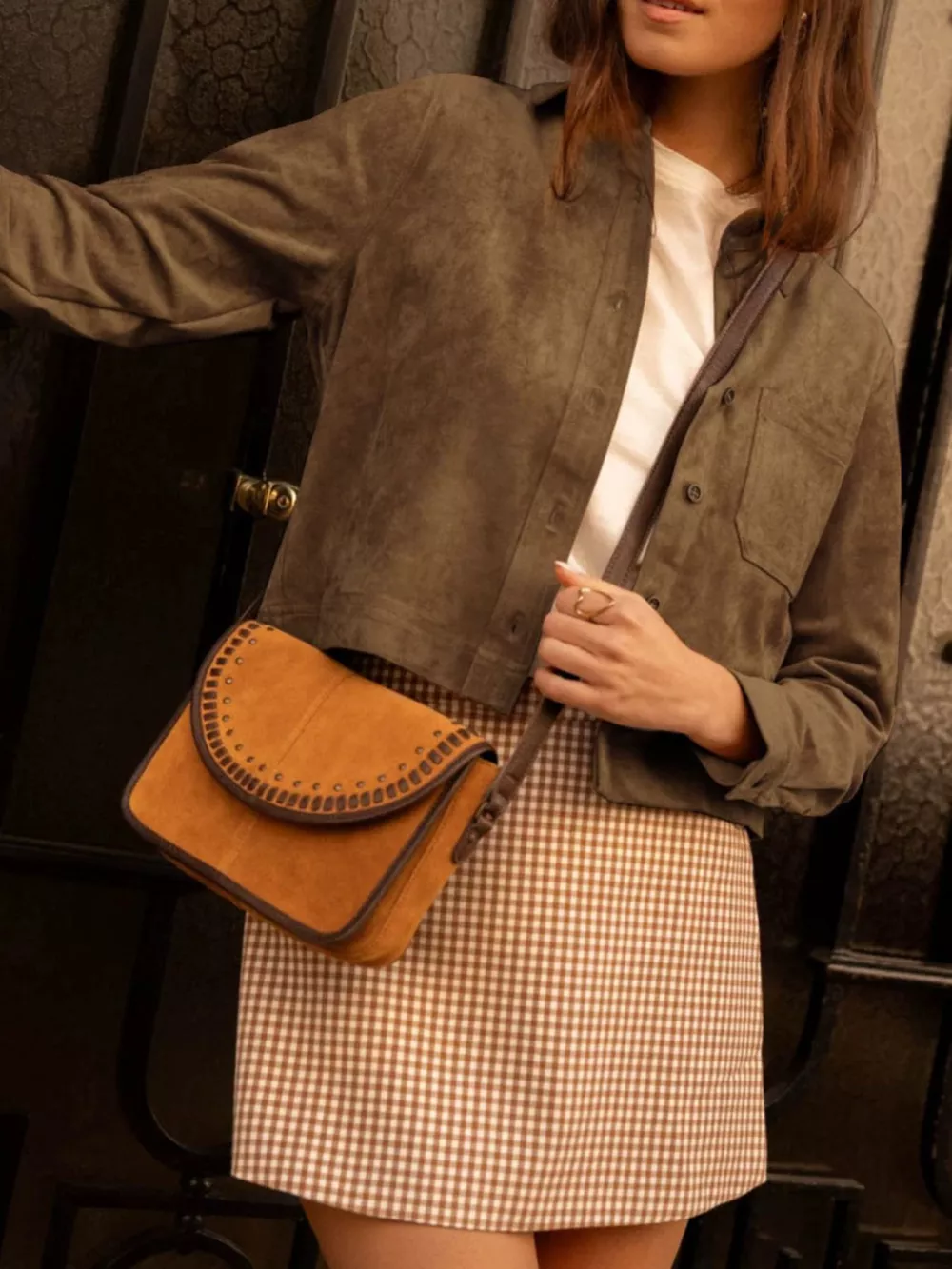 Cropped Faux Suede Button-Down Jacket, image 6