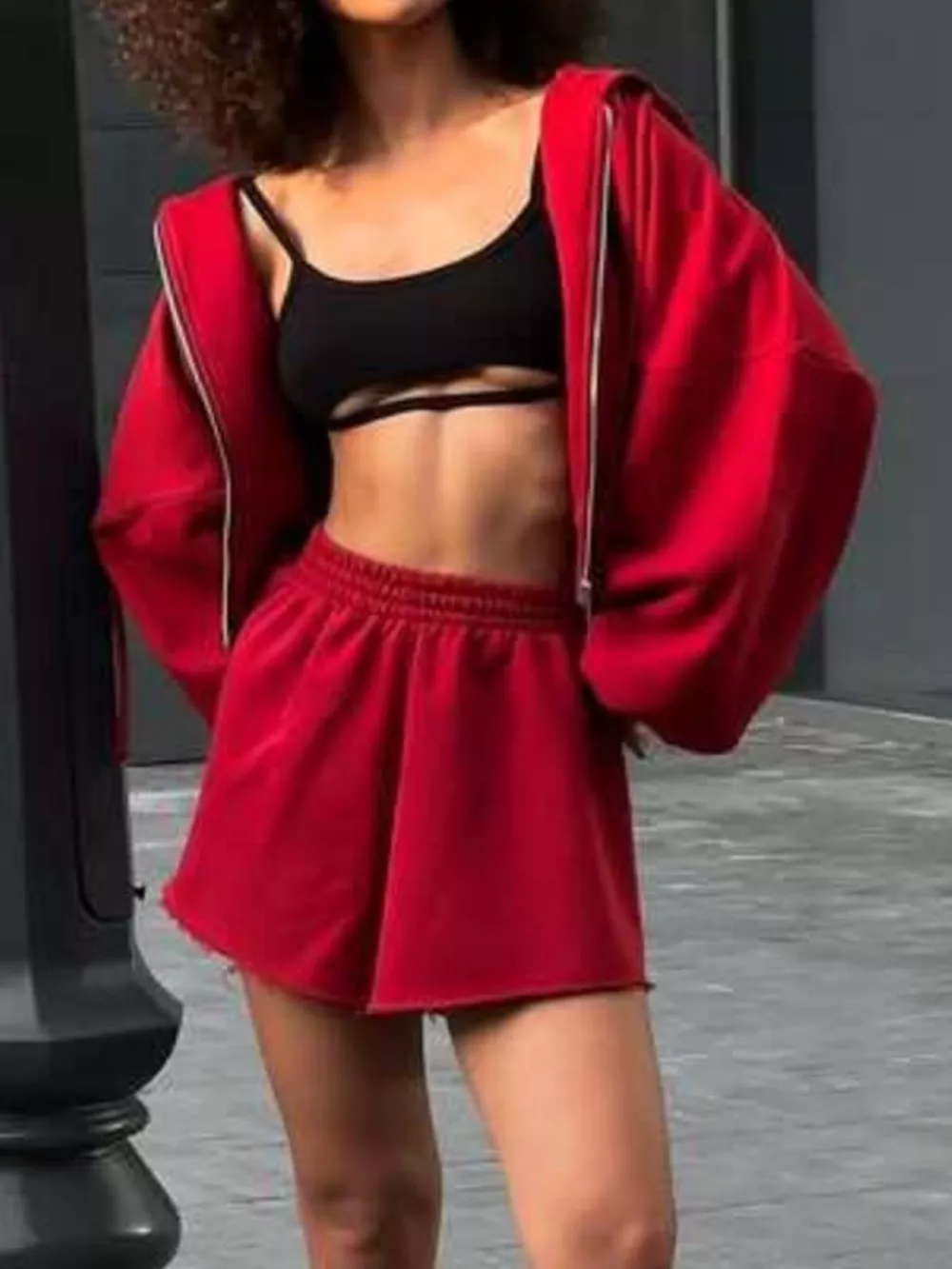 Oversized Zip-Up Hoodie and Shorts Set, image 20