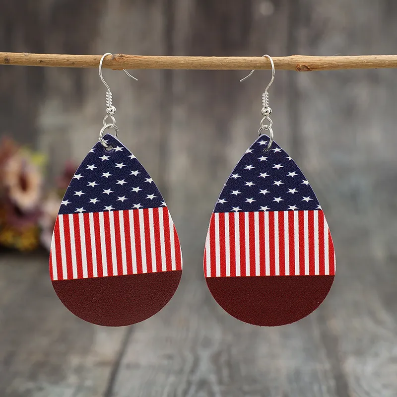 Stars and Stripes PU Leather Teardrop Earrings, image 4