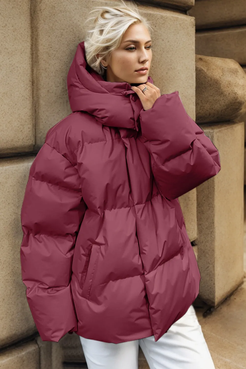 Pocketed Zip Up Hooded Puffer Jacket, image 6