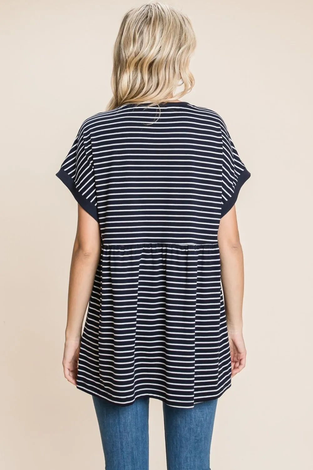 Cotton Bleu by Nu Label Striped Button Front Baby Doll Top, image 2